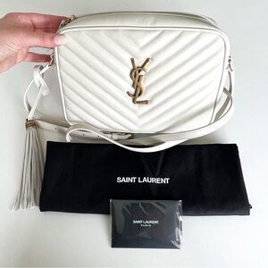 Saint Laurent YSL Lou Medium Quilted Camera Crossbody Bag in Crema Soft